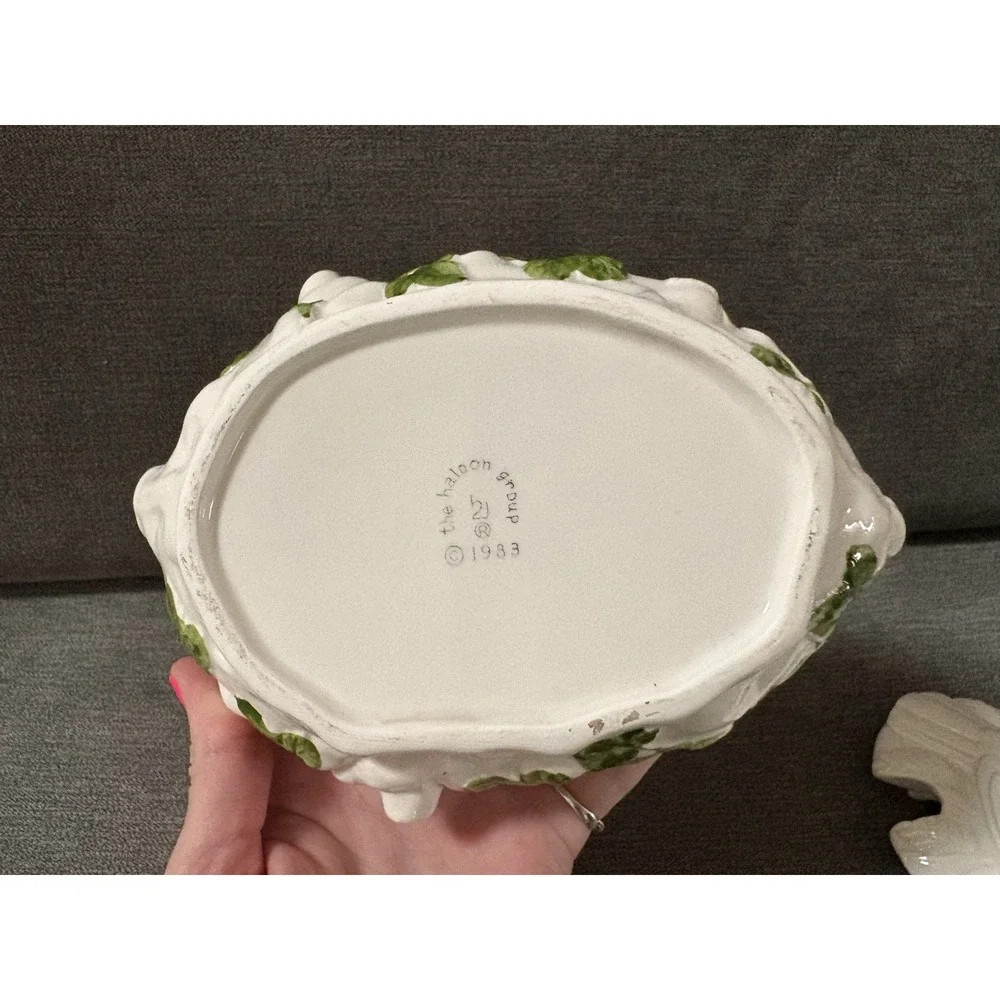 Vintage White Green Ceramic Bird on Nest Haldon Group Soup‎ Tureen 1983  7x5.75